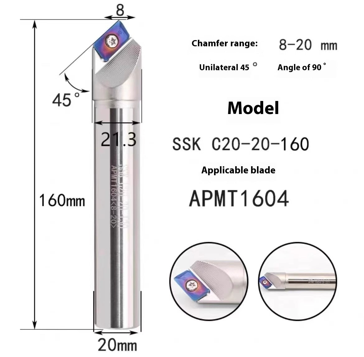 1144-Shedding type fixed-point chamfering cutter 30 degree 45 degree 60 degree chamfering cutter bar SSK/SSP/TCM/SSY/SSO/SSH Shandong Denso Pricision Tools Co.,Ltd.